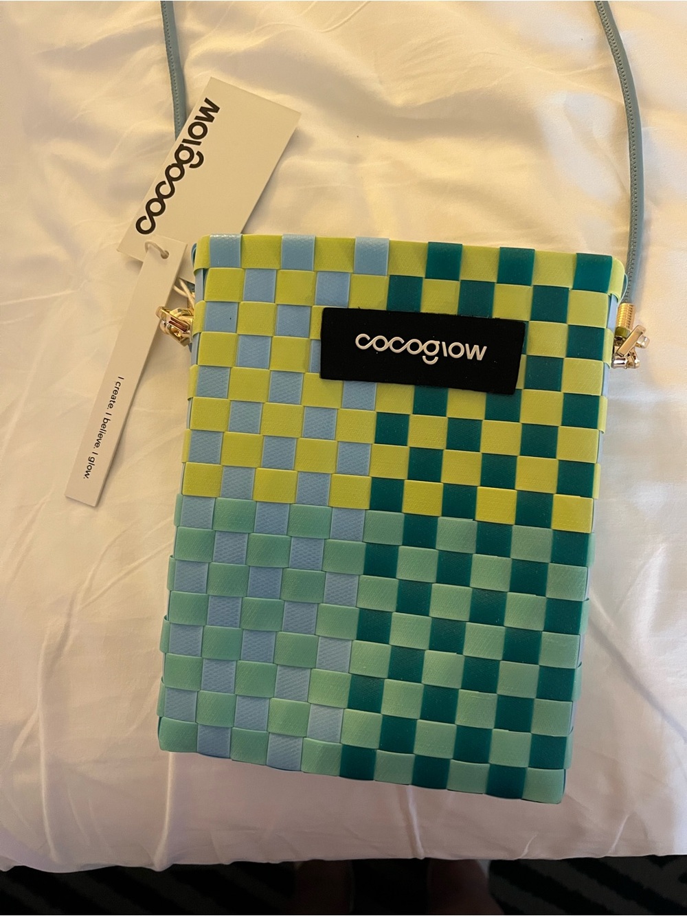 Checkerboard Crossbody Bag in Green & Blue